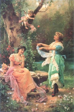 ange floral et dames Hans Zatzka Peinture à l'huile